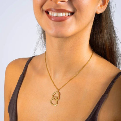 Personalized Double Heart Necklace with Two Hearts