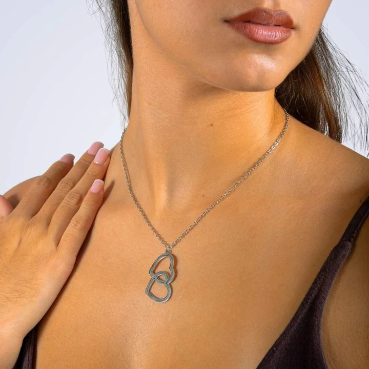 Personalized Double Heart Necklace with Two Hearts