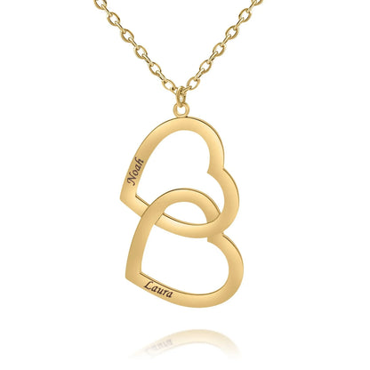 Personalized Double Heart Necklace with Two Hearts