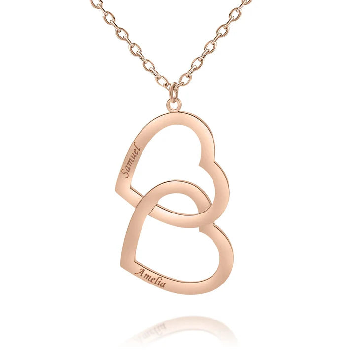 Personalized Double Heart Necklace with Two Hearts