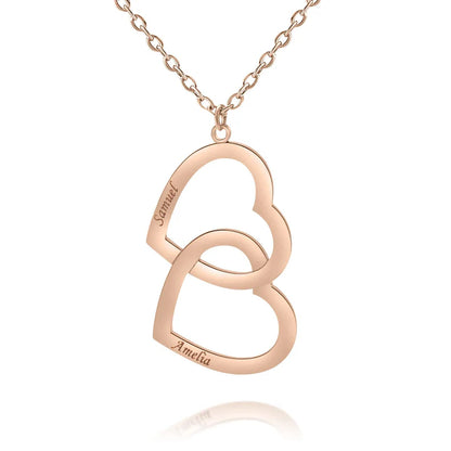Personalized Double Heart Necklace with Two Hearts