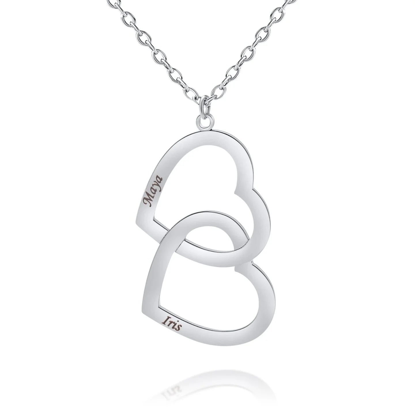 Personalized Double Heart Necklace with Two Hearts