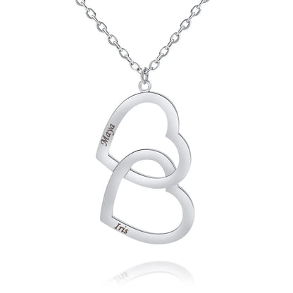 Personalized Double Heart Necklace with Two Hearts